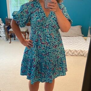 BOTURE Blue Floral Print Dress in medium